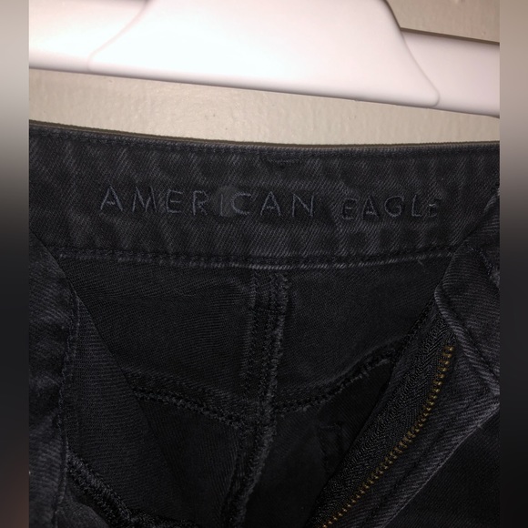 American Eagle Black Ripped Straight Mom Jeans - Picture 2 of 6